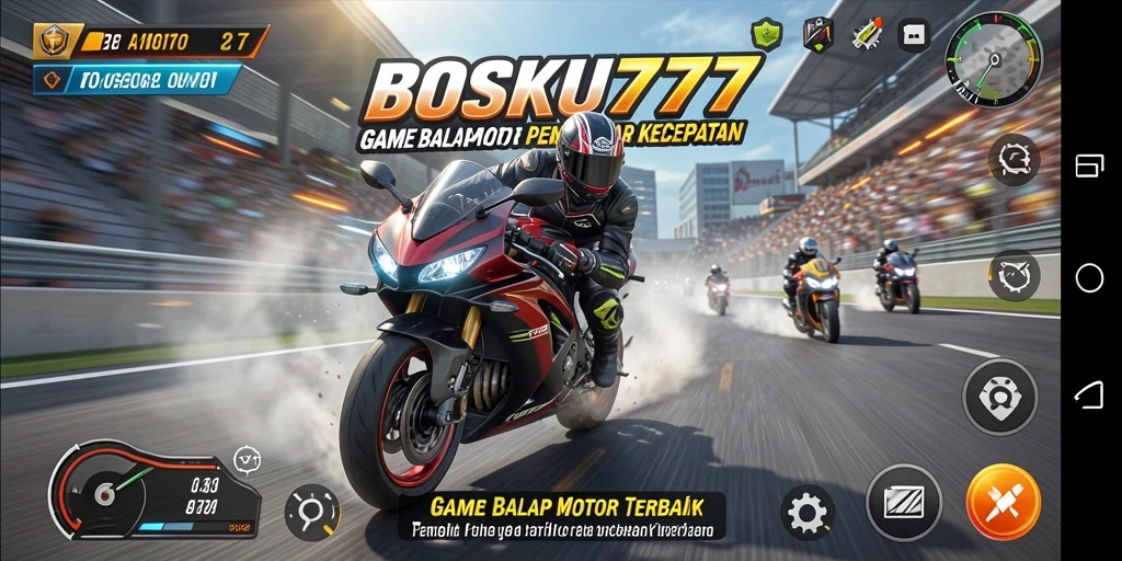 Tampilan gameplay <strong>BOSKU777</strong> yang mendebarkan dan penuh aksi balap motor.