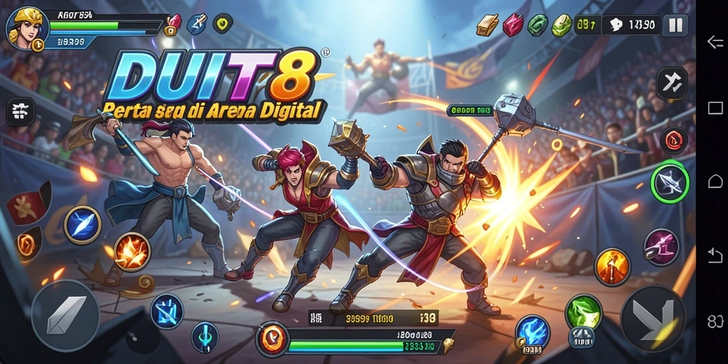 Tampilan gameplay DUIT8 yang intens dan mendebarkan saat bertarung.