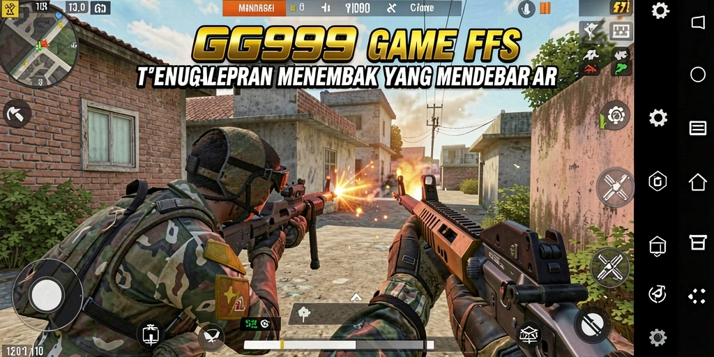 Screenshot gameplay GG999 menampilkan aksi tembak-menembak yang intens.