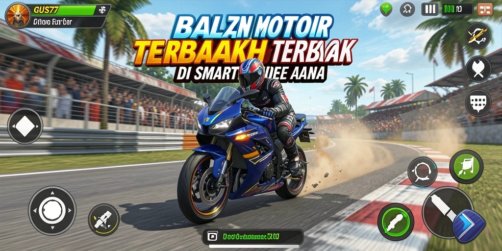 Gambar gameplay GUS77 yang menampilkan kecepatan tinggi dalam balapan motor.