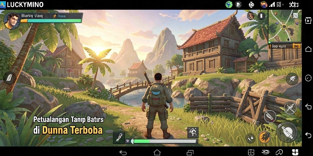 Screenshot gameplay menunjukkan petualangan seru di dunia terbuka.