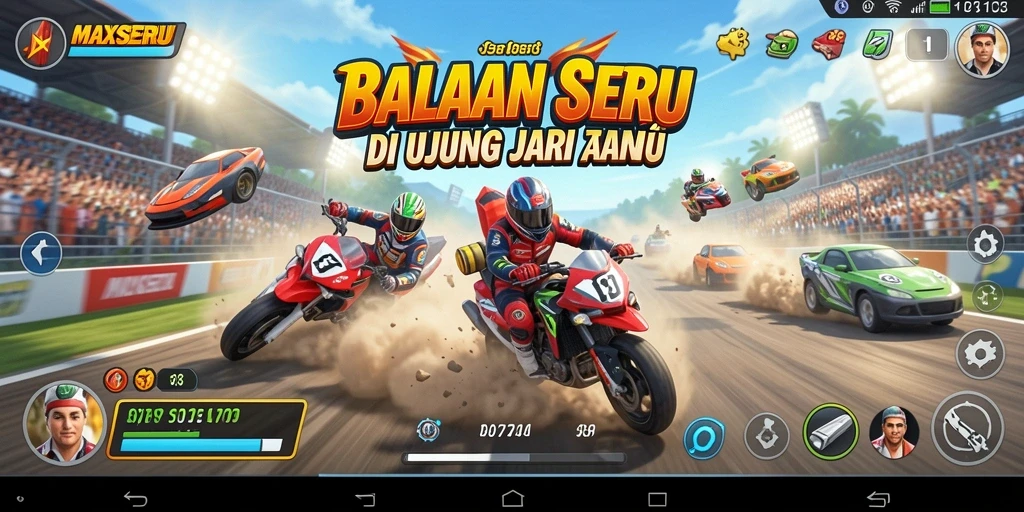 Tampilan gameplay balapan yang menegangkan dalam MAXSERU.