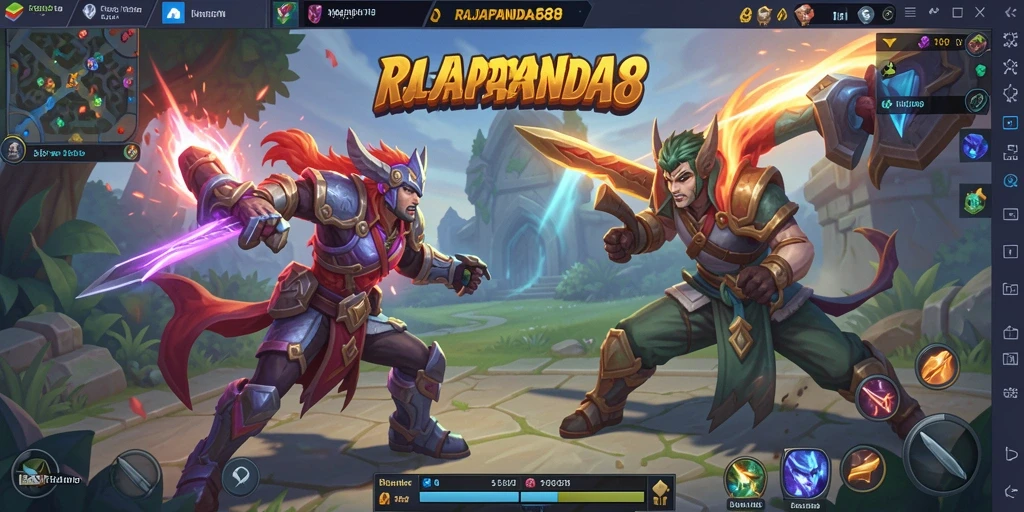 Tampilan seru gameplay dalam arena pertarungan MOBA.