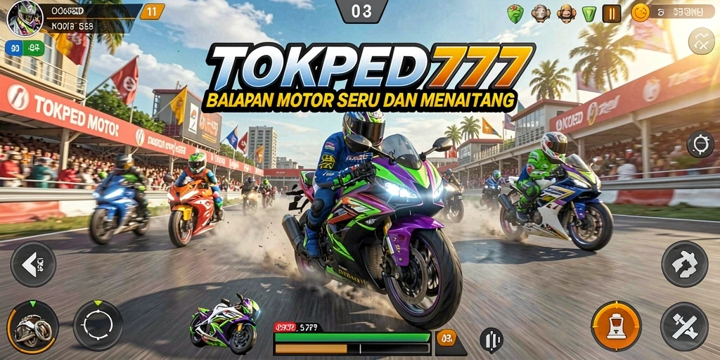 Screenshot menampilkan balapan seru di trek yang menantang.